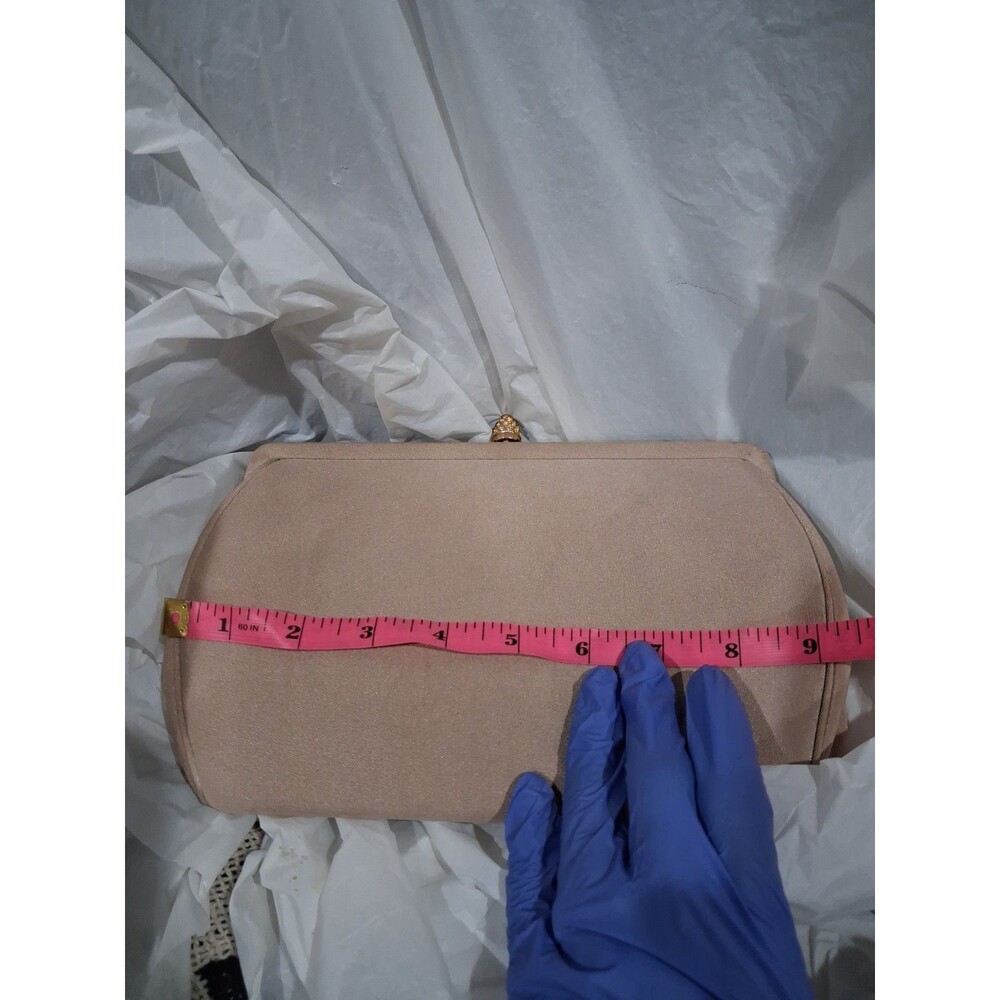 Vintage 1950's Waldman Nude Brown Clutch Purse Gold Jeweled Hardware - Picture 7 of 8